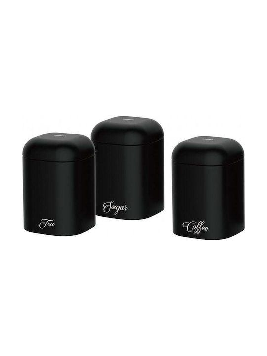 Klausberg Set 3pcs Jars for Sugar / Coffee / Tea with Lid made of Stainless Steel Black 11.5x11.5x15cm