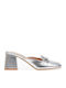 Mules with Chunky High Heel in Silver Color