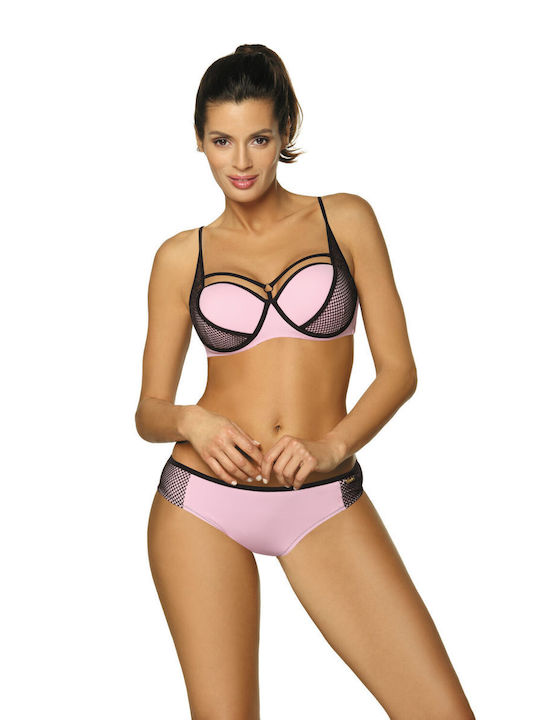 Marko Padded Underwire Bikini Set Bra & Slip Bottom with Adjustable Straps Pink