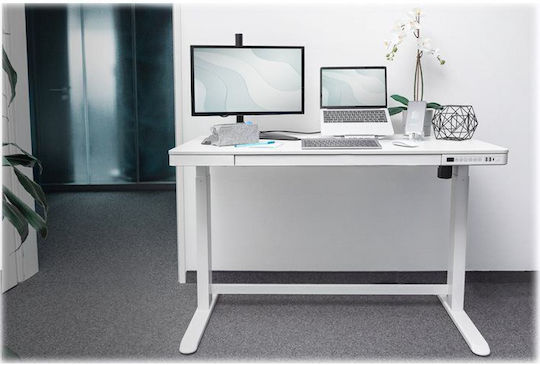 Elektrisch Schreibtisch Holz Weiß mit Metallbeinen, verstellbarer Höhe, LED & USB-Anschlüssen 120x60x72cm