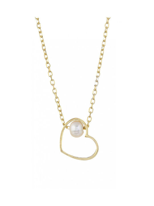 Necklace Gold 9k Heart Pearl