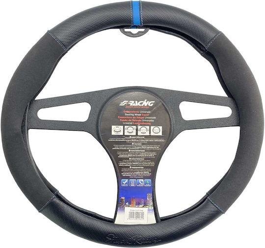 Simoni Racing Κάλυμμα Τιμονιού Αυτοκινήτου με Διάμετρο 37-39εκ. από Δερματίνη Μαύρο με Μαύρη Ραφή