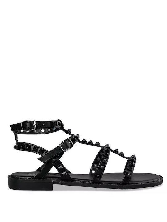 Envie Shoes Leder Damen Flache Sandalen in Schwarz Farbe