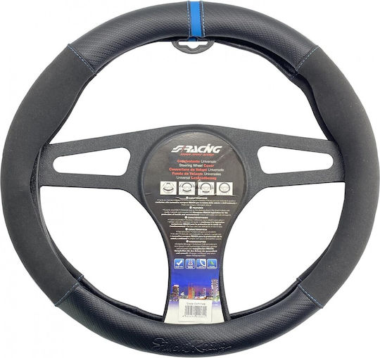 Simoni Racing Car Steering Wheel Cover with Diameter 37-39cm made of Leatherette Black with Black Stitching