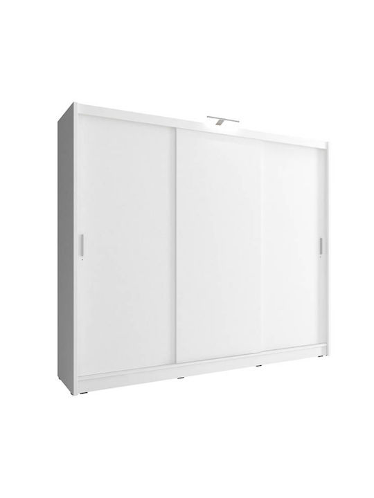 Triple Door Wardrobe Sliding White 250x62x214cm
