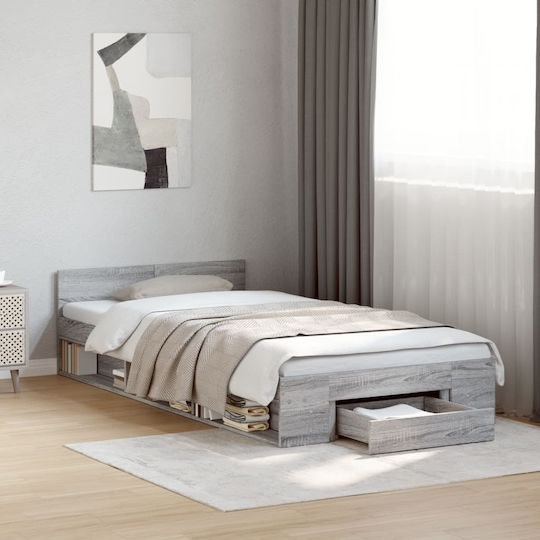 Single Wooden Gray Bed with Slats for Mattress 90x190cm