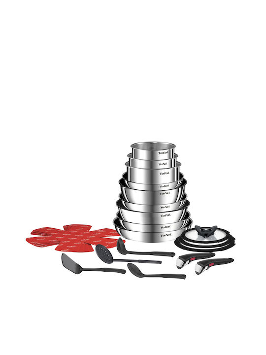 Tefal Ingenio Emotion Set de Vase de Gătit din Oțel Inoxidabil Silver cu Acoperire Antiaderentă 9 Buc