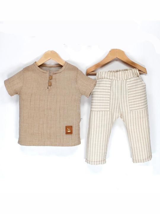 Trendy Shop Set pentru copii cu Pantaloni Vara 2buc beige