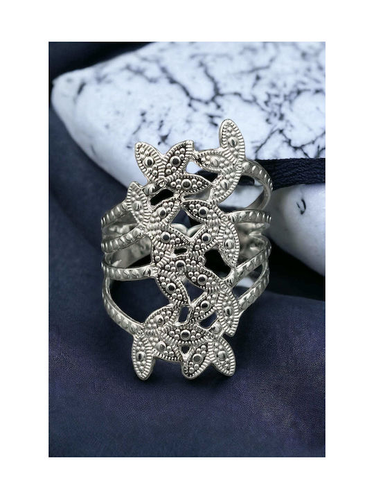 Steel Silver Braided Flower Ring