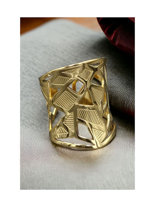 Steel Gold Geometric Shapes Pierced Ring