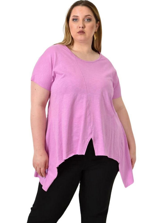 Potre Damen Bluse Baumwolle Kurzärmelig Pink