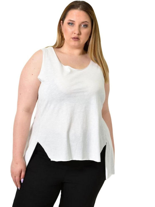 Potre Damen Bluse Baumwolle Ärmellos White