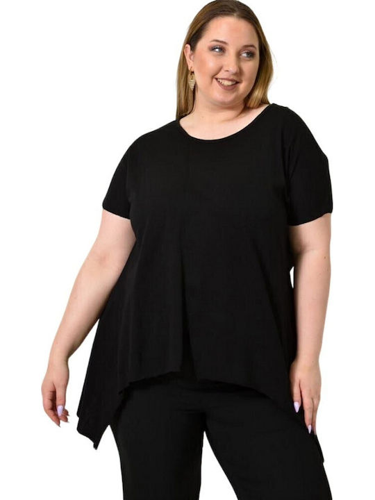 Women's Blouse Cotton Short Sleeve Black
