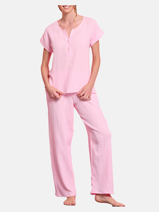 Jeannette Lingerie De vară Set Pijamale pentru Femei De bumbac Pink