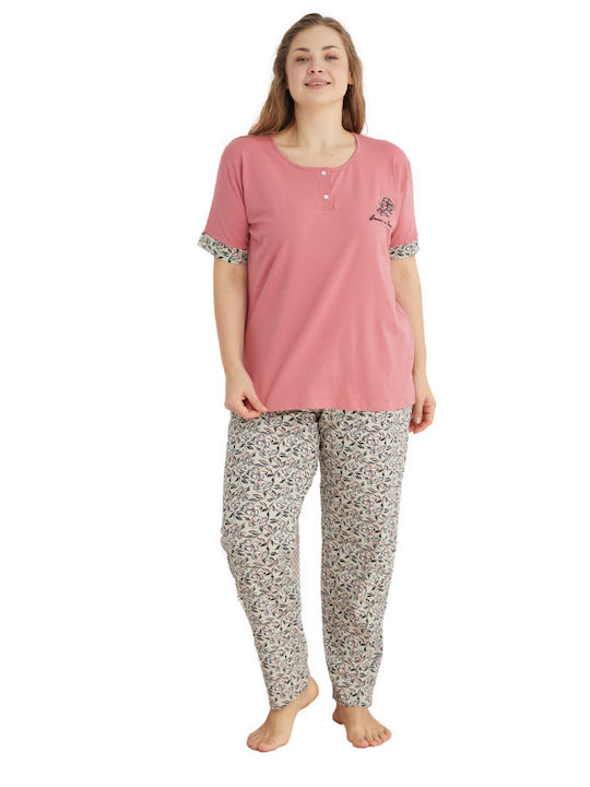 Sexen Summer Women's Pyjama Set Cotton Rose Plus Size