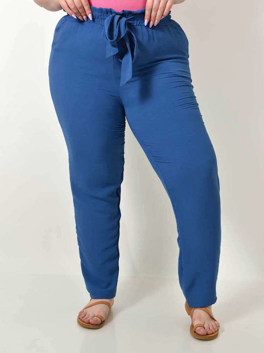 Potre Γυναικείο Υφασμάτινο Παντελόνι με Λάστιχο Μπλε