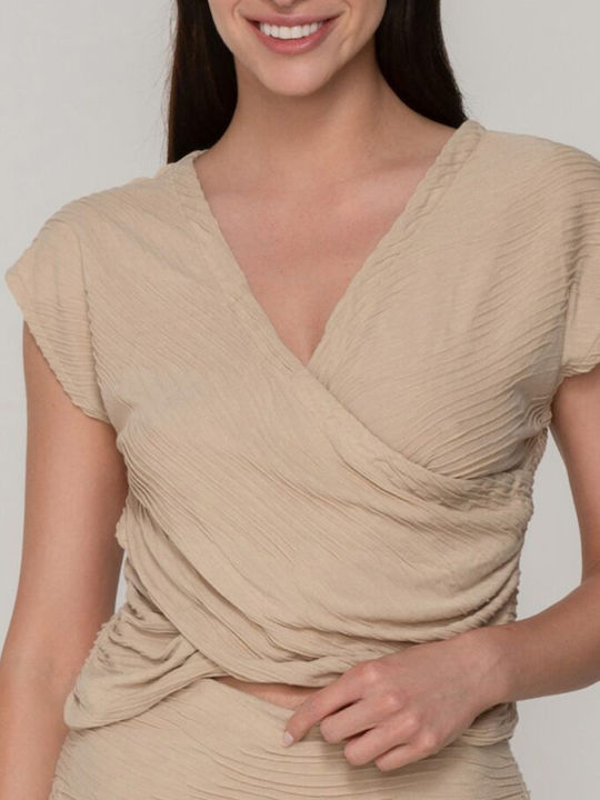 Luna Женска блуза Без ръкави с V-образно деколте Biege