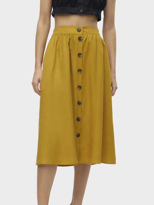 Vero Moda Linen High Waist Midi Skirt Yellow
