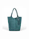 Leder Damentasche Shopper Schultertasche Petrol Blau