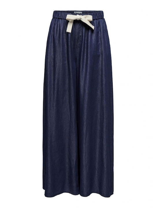 Only Women's High-waisted Cotton Trousers with Elastic Dark blue