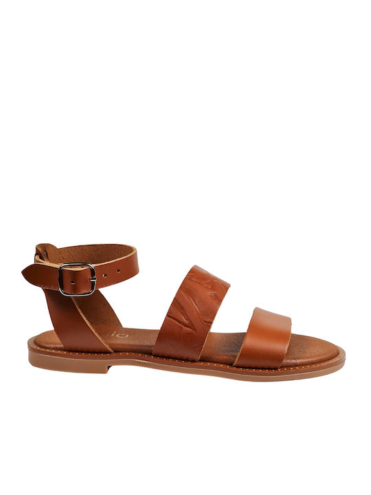Ligglo Leather Women's Sandals with Ankle Strap Tabac Brown