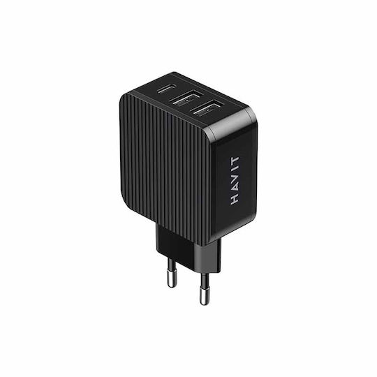 Havit Încărcător Fără Cablu cu 2 Porturi USB-A și Port USB-C 32W Livrarea energiei Negruς (UC118)