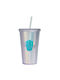 Tpster Glas Wasser aus Plastik in Silber Farbe mit Strohhalm 450ml