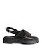Μαύρα Δερμάτινα Flatforms Χιαστί Φάσα