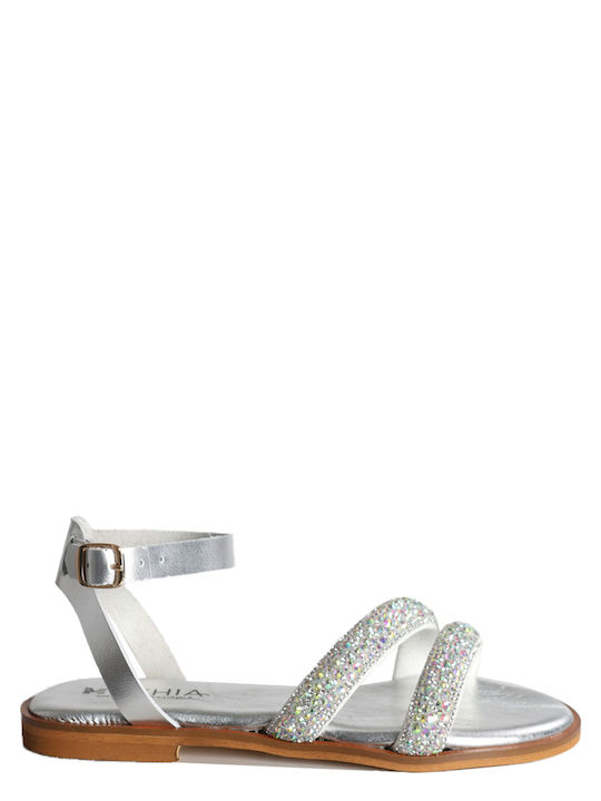 Silver Iridescent Rhinestone Strap Sandals