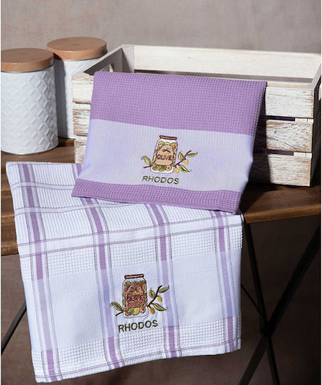 Silk Fashion Ποτηρόπανο από 100% Βαμβάκι Λιλά 50x70cm 2τμχ