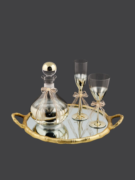 La Vista Wedding Carafe Set with Wine Glass Crystal Metallic Gold 2 Pieces