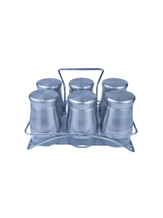 Καρβούνης Glass Tabletop Spice Rack with Stand Silver 6pcs