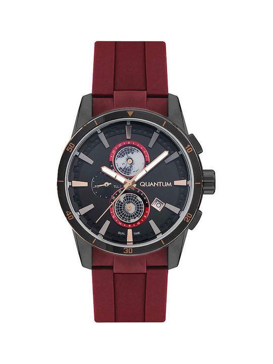 Quantum Adrenaline Dual Time Watch Battery with Burgundy Rubber Strap