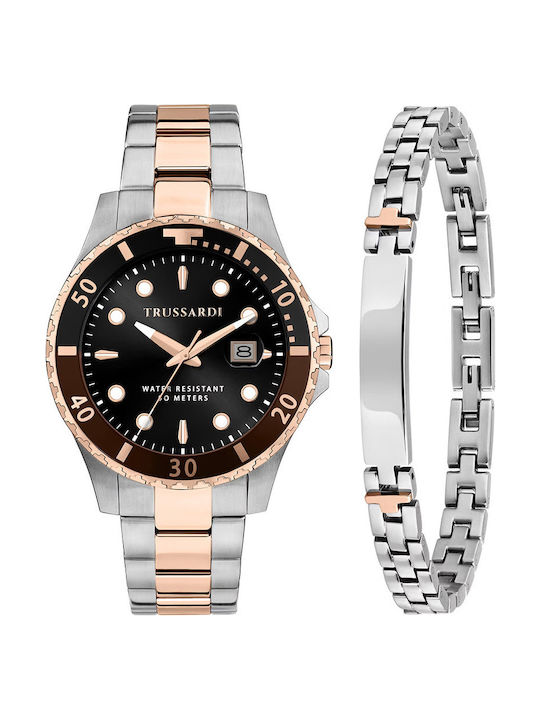Trussardi City Men's Watch 50mm Chronograph Battery with Black Metal Bracelet