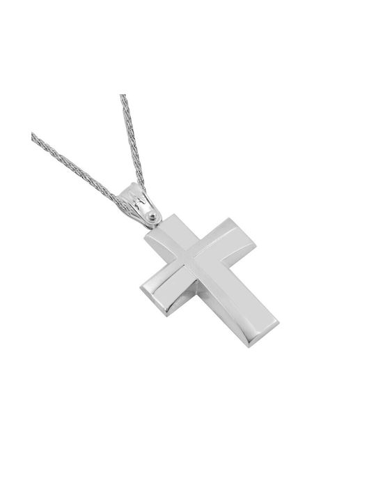 Herren Weißgold Kreuz 14K mit Kette Ανδρικός