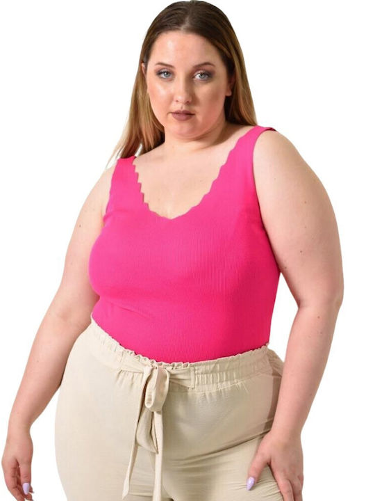 Potre Damen Sommer Crop Top mit Trägern & V-Ausschnitt Fuchsia