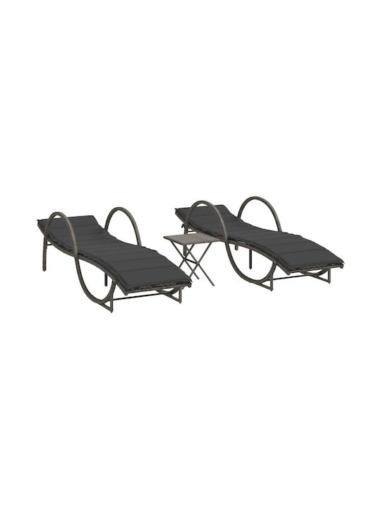 Deckchair Rattan with Cushion Gray with Table 2pcs 109x55x42cm.