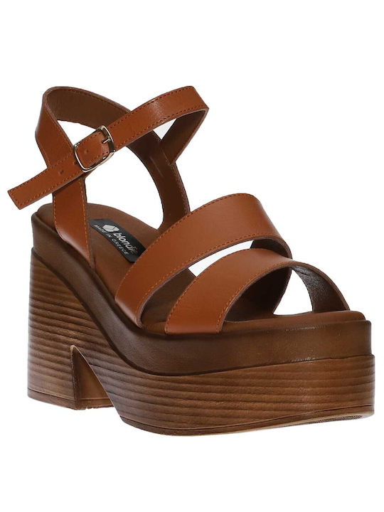 Malena Platform Women's Sandals Tabac Brown with Thin High Heel