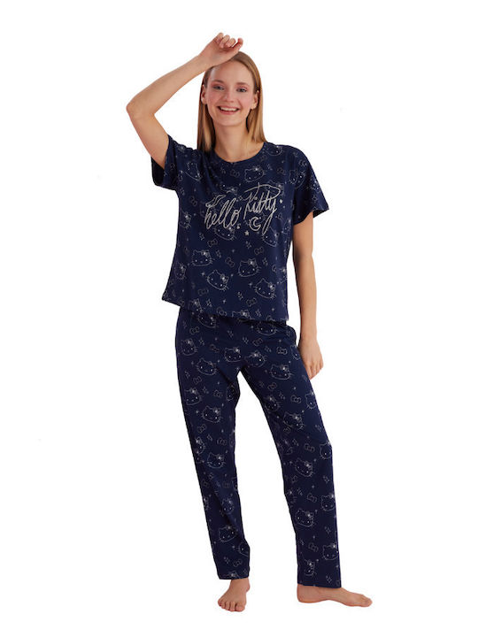 Hello Kitty Set Pijamale pentru Femei Albastru marin