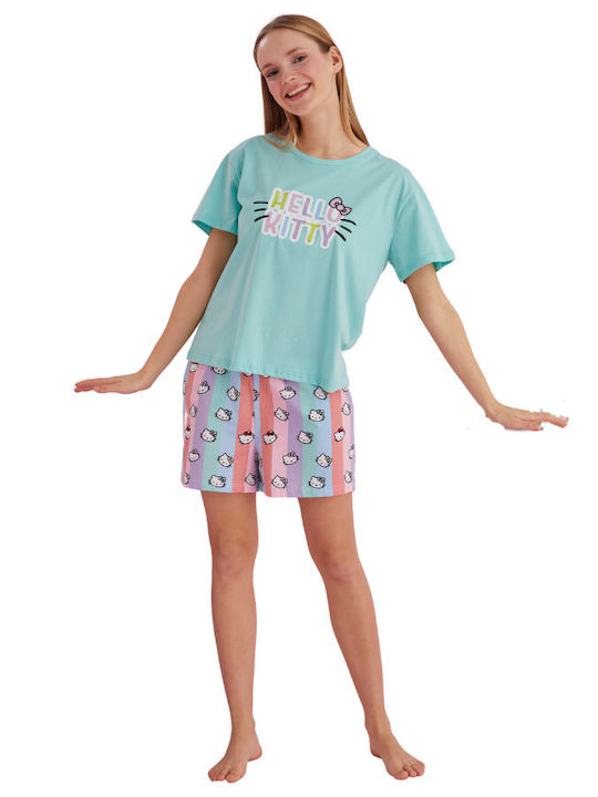 Hello Kitty Sommer Damen Pyjama-Set Baumwolle Pistachio