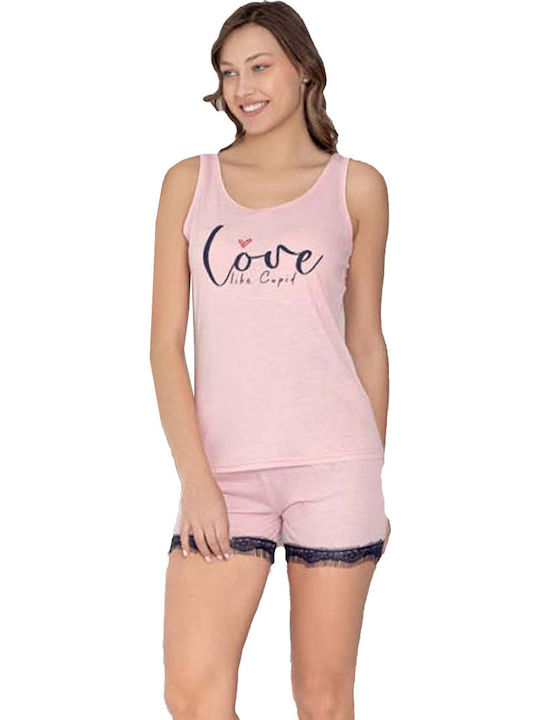 SNC Homewear Καλοκαιρινό Γυναικείο Σετ Πιτζάμας Βαμβακερό Ροζ
