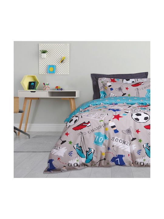 Das Home Set Kids Duvet Cover King-size with 2 Pillowcases Grey, Red, Turquoise 240x160cm