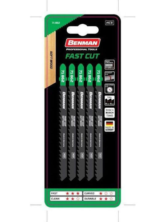 Benman Jig Saw Blade for Wood 130mm 5pcs 71862