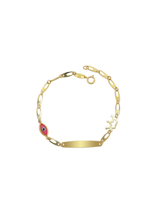 Kids Gold ID Bracelet 9K with Evil Eye for Girl