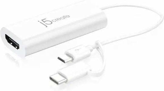 J5create Конвертор USB-C Мъжки към HDMI Женски Бял 1 Брой JUA165C-N