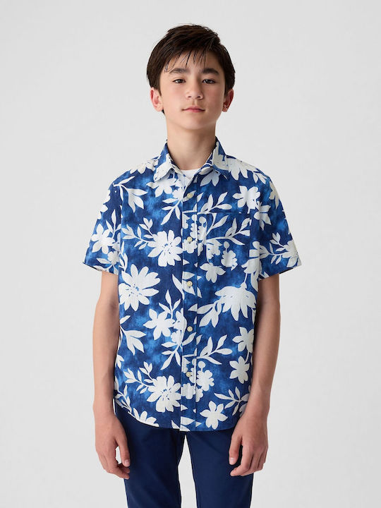 GAP Kids Floral Linen Shirt Blue