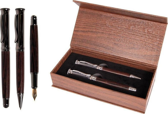 Cresco Pen Set Ballpoint with Fountain Pen made of Steel Brown