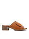 Leather Mules with Chunky Low Heel in Brown Color