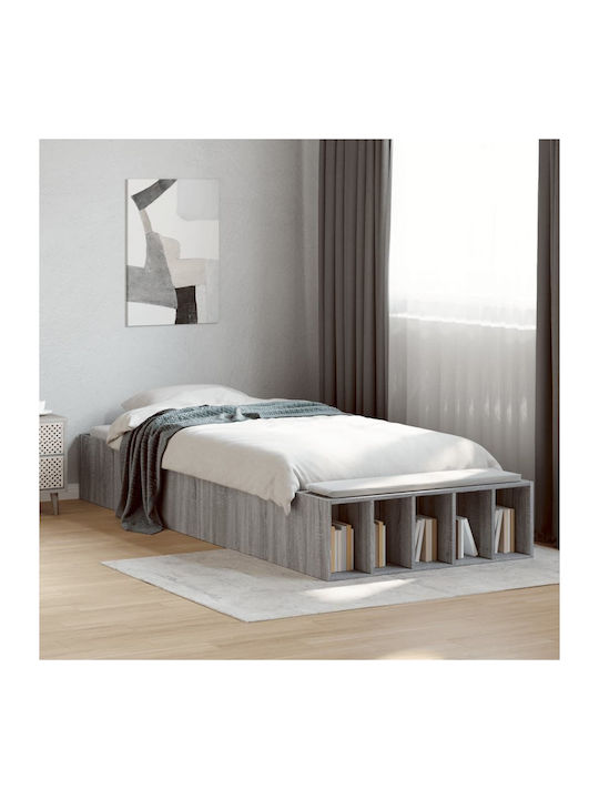 Suport Pat Single Din Lemn Gri Cu Plăci Pentru Saltea 100x200cm