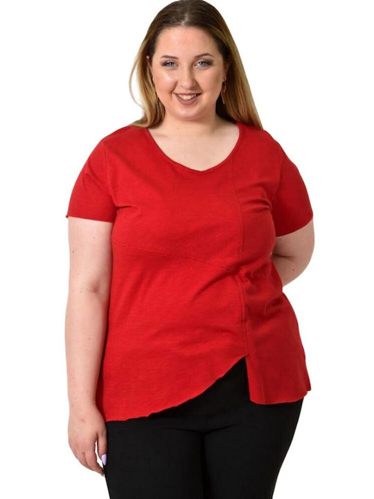 Potre Women's Blouse Cotton Short Sleeve Red